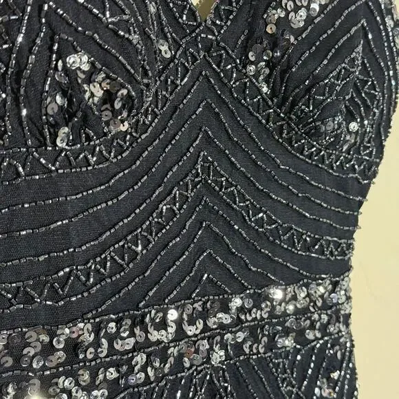 MARINA Black Sequin Mini Dress – Size 2 | Gatsby Glam | Like NEW - Picture 6 of 8